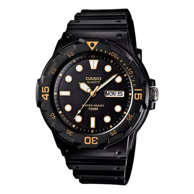 Casio – Bracelet en silicone noir – Avec dateur jour/mois – Étanche 100 m – MRW-200H-1EVDF