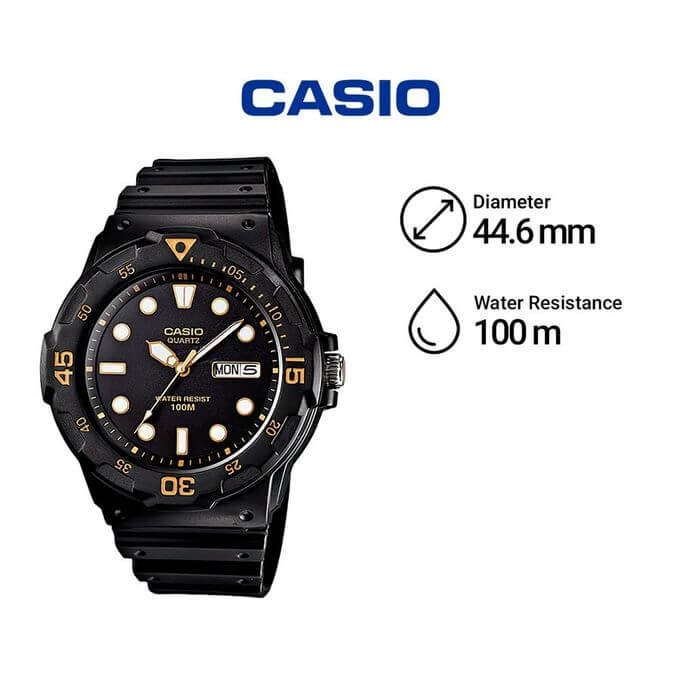 Casio – Bracelet en silicone noir – Avec dateur jour/mois – Étanche 100 m – MRW-200H-1EVDF
