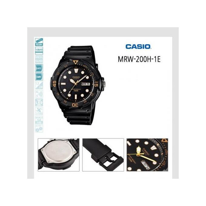 Casio – Bracelet en silicone noir – Avec dateur jour/mois – Étanche 100 m – MRW-200H-1EVDF