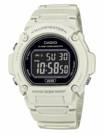 Casio – Blanche en caoutchouc – Cadran noir digital – Étanche 50 m – W-219HC-8BV
