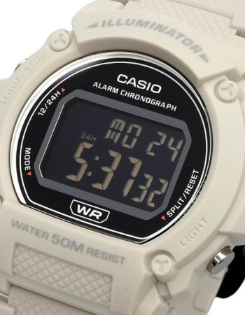 Casio – Blanche en caoutchouc – Cadran noir digital – Étanche 50 m – W-219HC-8BV