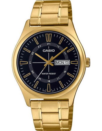 Casio – Doré cadran noir – Index tirets – Diamètre boîtier 38 mm – MTP-V006G-1C