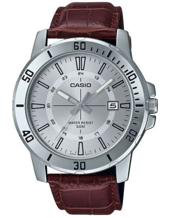 Casio – Cadran blanc – Bracelet cuir marron – MTP-VD01L-7CV