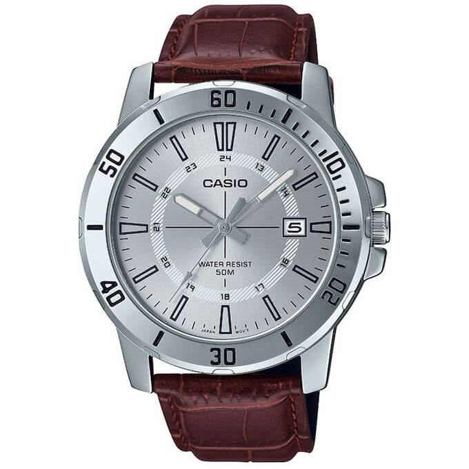 Casio – Cadran blanc – Bracelet cuir marron – MTP-VD01L-7CV