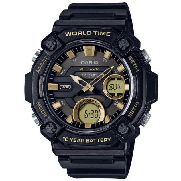 Casio – Dotée d’une grande lunette – Étanche 100 m – 3 alarmes quotidiennes – AEQ-120W-9AV