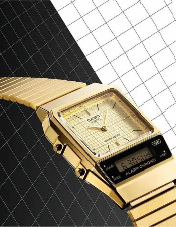 Casio – VINTAGE – Bracelet inoxydable doré – Double montre « Analogique/Numérique » – AQ-800EG-9A