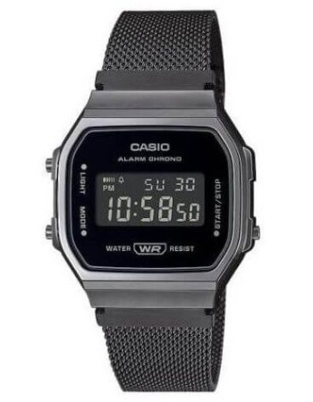 Casio – Bracelet en mailles milanaise noir – Numérique cadran noir – A168WEMB-1BDF