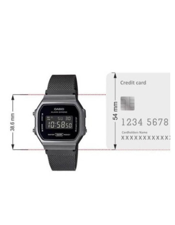Casio – Bracelet en mailles milanaise noir – Numérique cadran noir – A168WEMB-1BDF