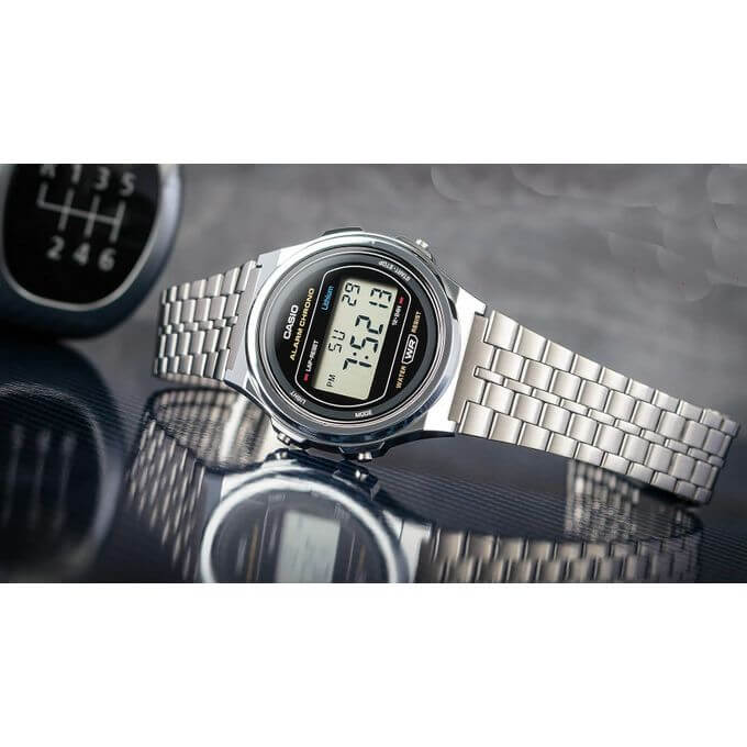 Casio – Numérique – Vintage Collection ronde argentée – Bracelet en acier inoxydable – A171WE-1ADF