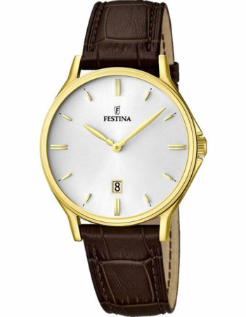 Festina – Classique dorée pour hommes – Bracelet cuir marron – Diamètre 39 mm – F16747/1