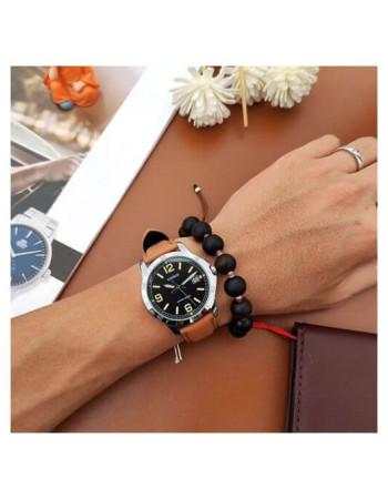 Casio – Cadran noir & Bracelet cuir couleur camel – Avec dateur – MTP-V004L-1B2U