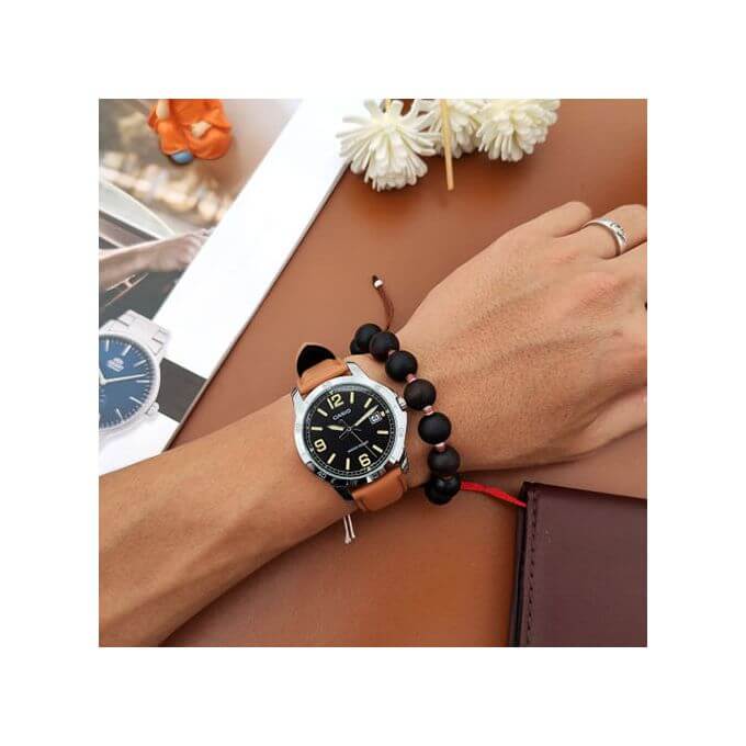 Casio – Cadran noir & Bracelet cuir couleur camel – Avec dateur – MTP-V004L-1B2U