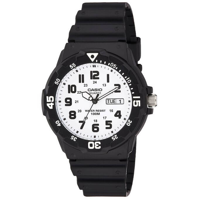 Casio – Montre pour hommes cadran blanc chiffres noirs – Bracelet en silicone noir – MRW-200H-7BVDF