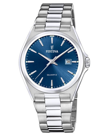 Festina – Classique – Cadran bleu avec dateur – Tout acier inoxydable – F20552/3