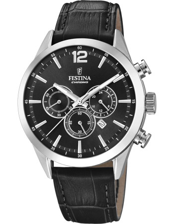 Festina – Bracelet cuir noir – Cadran noir – F20542/5 – Chronographe pour homme