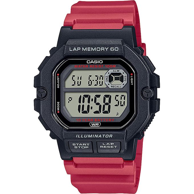 Casio – Bracelet rouge sport – Batterie longue durée – WS-1400H-4AVDF