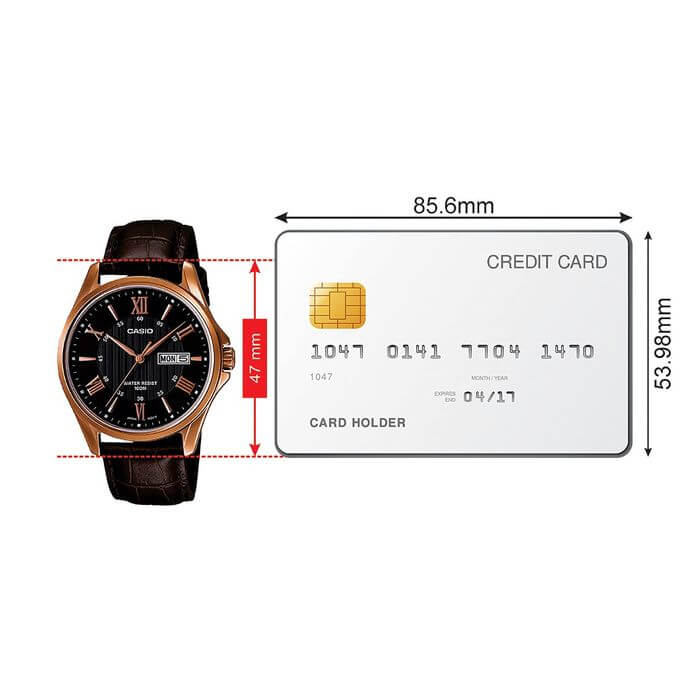 Casio – Bronze cadran noir – Bracelet cuir marron – Avec dateur – MTP-1384L-1AVDF