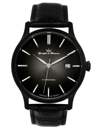 Yonger & Bresson – YBH8564/13 – Automatique – Fabriquée en France – Noir cadran noir – Bracelet cuir noir