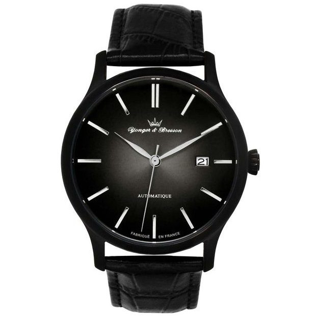 Yonger & Bresson – YBH8564/13 – Automatique – Fabriquée en France – Noir cadran noir – Bracelet cuir noir