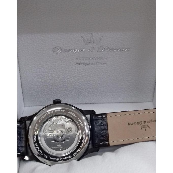 Yonger & Bresson – YBH8564/13 – Automatique – Fabriquée en France – Noir cadran noir – Bracelet cuir noir