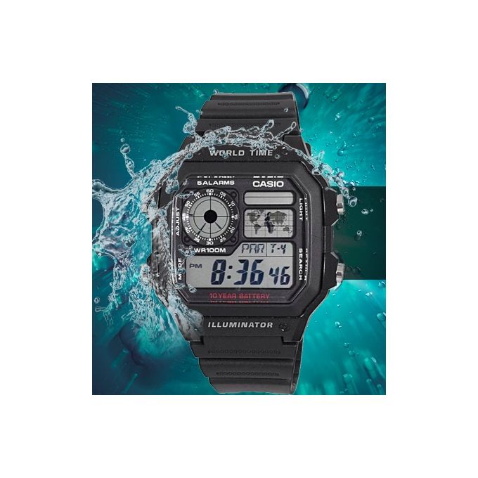 Casio – Montre homme digitale – Bracelet noir – AE-1200WH-1AVDF