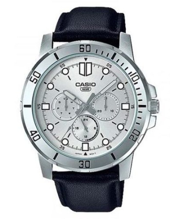 Casio – Montre homme – Cadran argenté – Bracelet cuir noir – MTP-VD300L-7EUDF Casio – Montre homme – Cadran argenté – Bracelet cuir noir – MTP-VD300L-7EUDF
