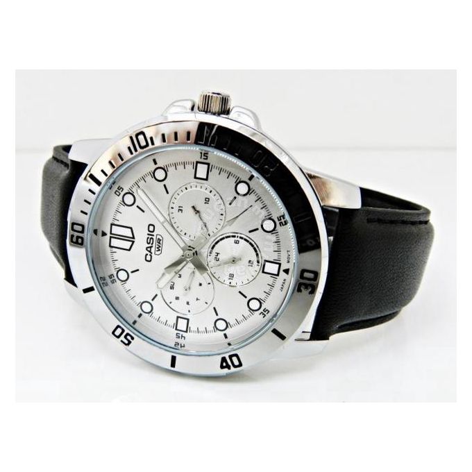 Casio – Montre homme – Cadran argenté – Bracelet cuir noir – MTP-VD300L-7EUDF