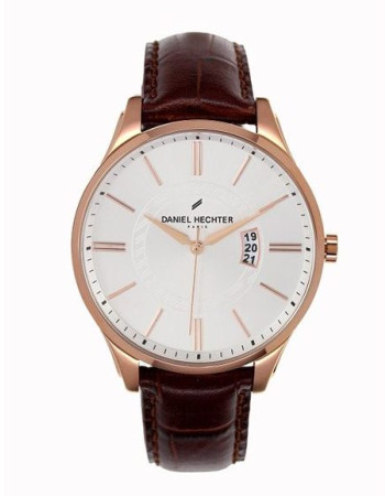 Daniel Hechter homme – Cadran blanc – Boîtier bronze – Bracelet en cuir marron – DHH020/2BU