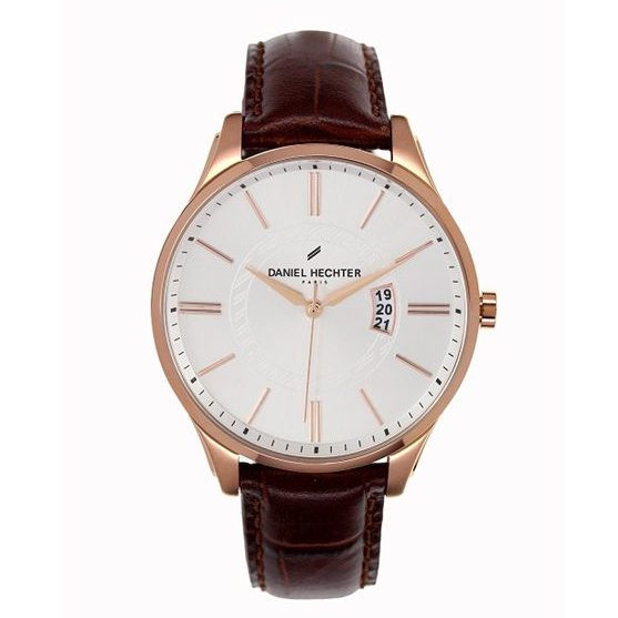 Daniel Hechter homme – Cadran blanc – Boîtier bronze – Bracelet en cuir marron – DHH020/2BU