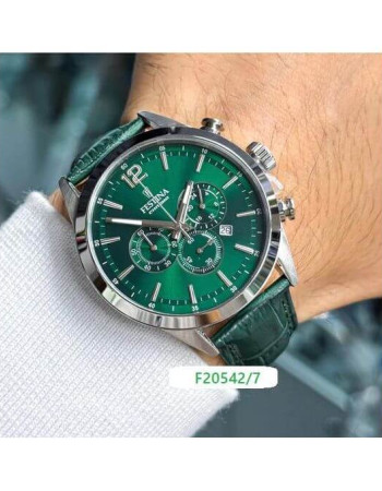 Festina – Montre verte chronographe pour hommes – Bracelet cuir vert – Diamètre 43 mm – F20542/7