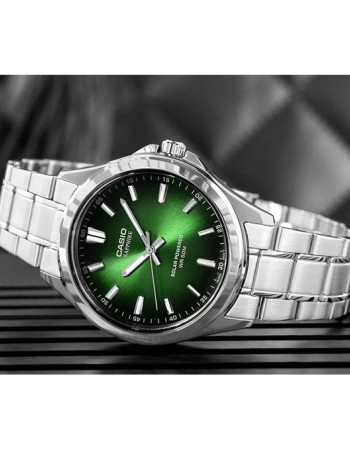 Casio – Montre pour hommes – Solaire & verre saphir inrayable – Fond vert – Tout en acier inoxydable – MTS-RS100D-3AVDF Casio – Montre pour hommes – Solaire & verre saphir inrayable – Fond vert – Tout en acier inoxydable – MTS-RS100D-3AVDF