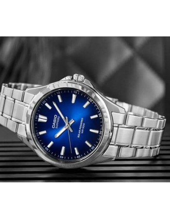 Casio – Montre pour hommes – Solaire & verre saphir inrayable – Fond bleu – Tout en acier inoxydable – MTS-RS100D-2AV Casio – Montre pour hommes – Solaire & verre saphir inrayable – Fond bleu – Tout en acier inoxydable – MTS-RS100D-2AV