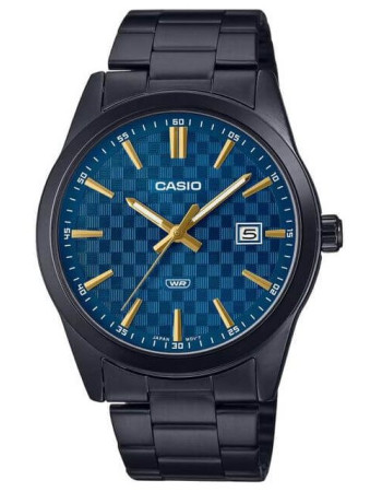 Casio – Noir – Tout en acier inoxydable – Cadran bleu – Avec dateur – MTP-VD03B-2AUDF