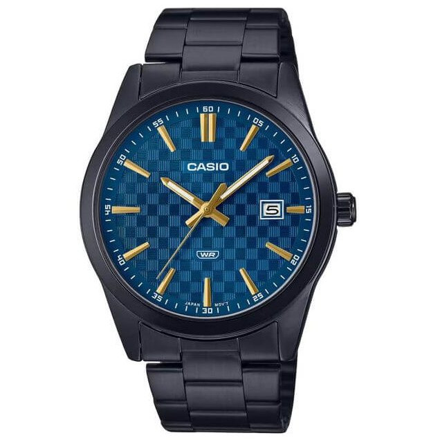 Casio – Noir – Tout en acier inoxydable – Cadran bleu – Avec dateur – MTP-VD03B-2AUDF