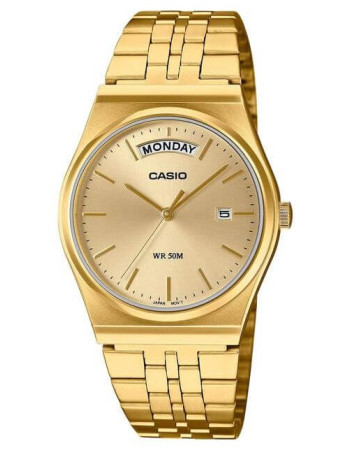 Casio – Montre classique style rétro pour hommes – Dorée cadran doré – Étanche 50 m – MTP-B146G-9AV Casio – Montre classique style rétro pour hommes – Dorée cadran doré – Étanche 50 m – MTP-B146G-9AV