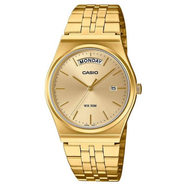 Casio – Montre classique style rétro pour hommes – Dorée cadran doré – Étanche 50 m – MTP-B146G-9AV