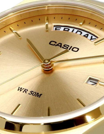 Casio – Montre classique style rétro pour hommes – Dorée cadran doré – Étanche 50 m – MTP-B146G-9AV Casio – Montre classique style rétro pour hommes – Dorée cadran doré – Étanche 50 m – MTP-B146G-9AV