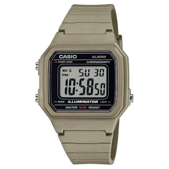 Casio – Montre digitale au bracelet en résine vert – Étanche 50 m – W-217H-5AV