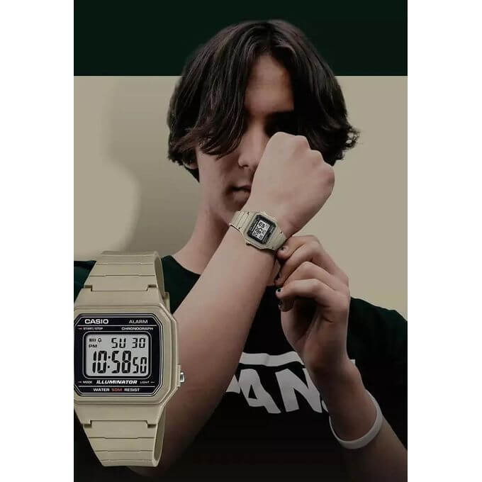 Casio – Montre digitale au bracelet en résine vert – Étanche 50 m – W-217H-5AV