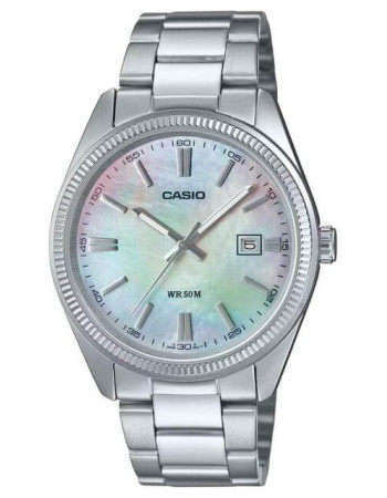 Casio – Montre classique au fond blanc nacré pour hommes – Étanche 50 m – Tout en acier inoxydable – MTP-1302DS-7AV Casio – Montre classique au fond blanc nacré pour hommes – Étanche 50 m – Tout en acier inoxydable – MTP-1302DS-7AV