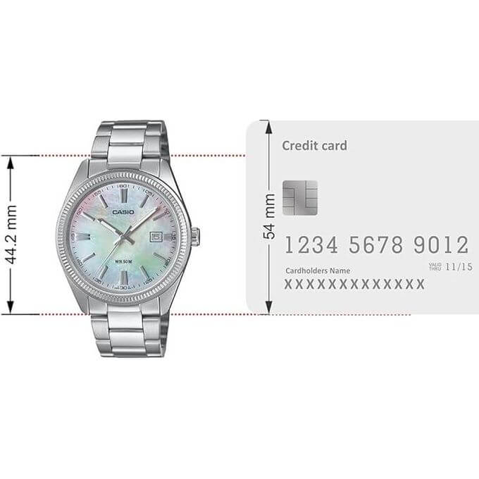 Casio – Montre classique au fond blanc nacré pour hommes – Étanche 50 m – Tout en acier inoxydable – MTP-1302DS-7AV