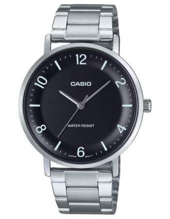 Casio – Montre classique et simple au fond noir avec index chiffres faciles – Étanche & tout en acier – MTP-VT03D-1B Casio – Montre classique et simple au fond noir avec index chiffres faciles – Étanche & tout en acier – MTP-VT03D-1B