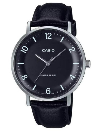 Casio – Montre classique noire avec bracelet en cuir noir pour hommes – Étanche – MTP-VT03L-1B Casio – Montre classique noire avec bracelet en cuir noir pour hommes – Étanche – MTP-VT03L-1B