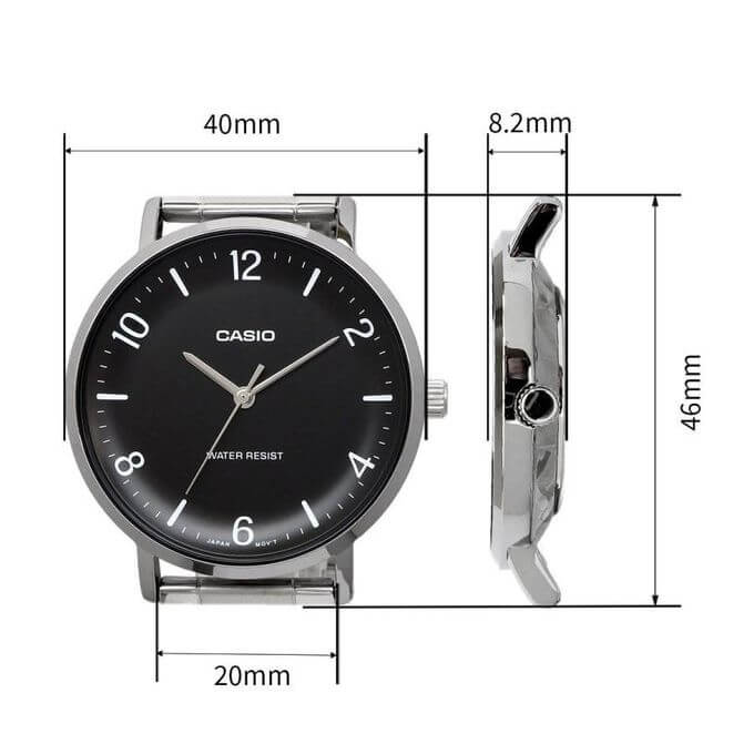 Casio – Montre classique noire avec bracelet en cuir noir pour hommes – Étanche – MTP-VT03L-1B