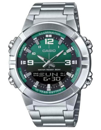 Casio – Montre au fond vert pour homme en acier inoxydable – Analogique / Numérique – AMW-870DA-3AVDF Casio – Montre au fond vert pour homme en acier inoxydable – Analogique / Numérique – AMW-870DA-3AVDF