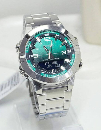 Casio – Montre au fond vert pour homme en acier inoxydable – Analogique / Numérique – AMW-870DA-3AVDF Casio – Montre au fond vert pour homme en acier inoxydable – Analogique / Numérique – AMW-870DA-3AVDF