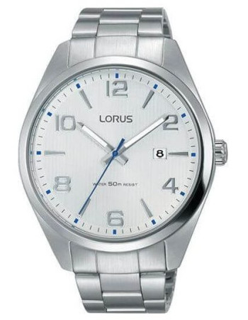 Lorus – Montre pour hommes au fond blanc avec motifs rayures – Indicateur dateur sur 3h – Étanche 50 m – RH963GX9