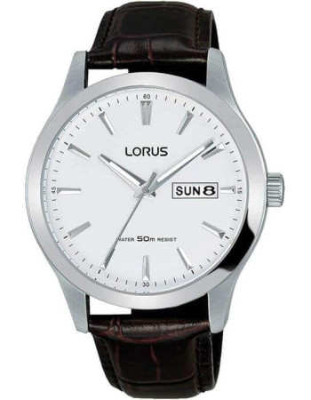 Lorus – Montre classique en bracelet cuir marron et avec dateur pour hommes – Étanche 50 m – RXN29DX9