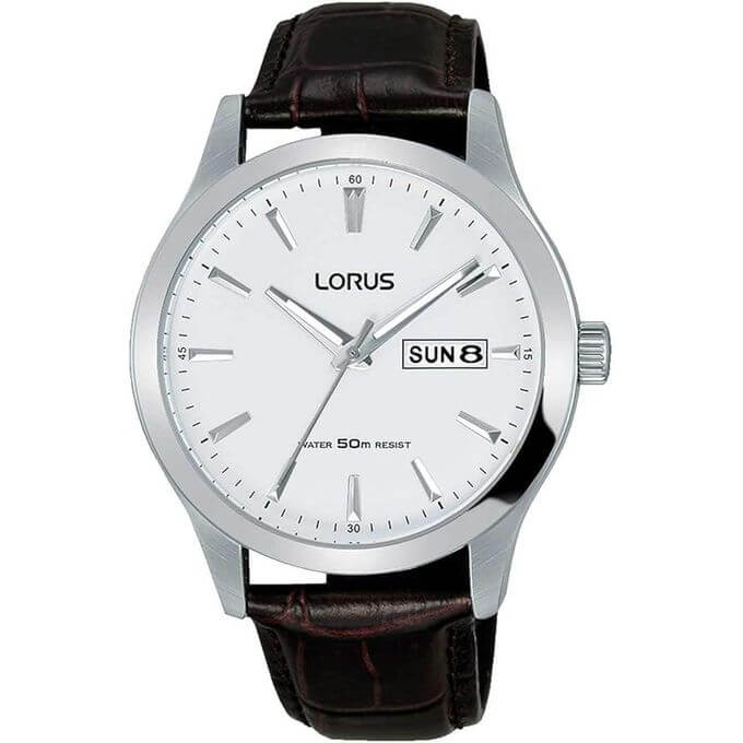 Lorus – Montre classique en bracelet cuir marron et avec dateur pour hommes – Étanche 50 m – RXN29DX9