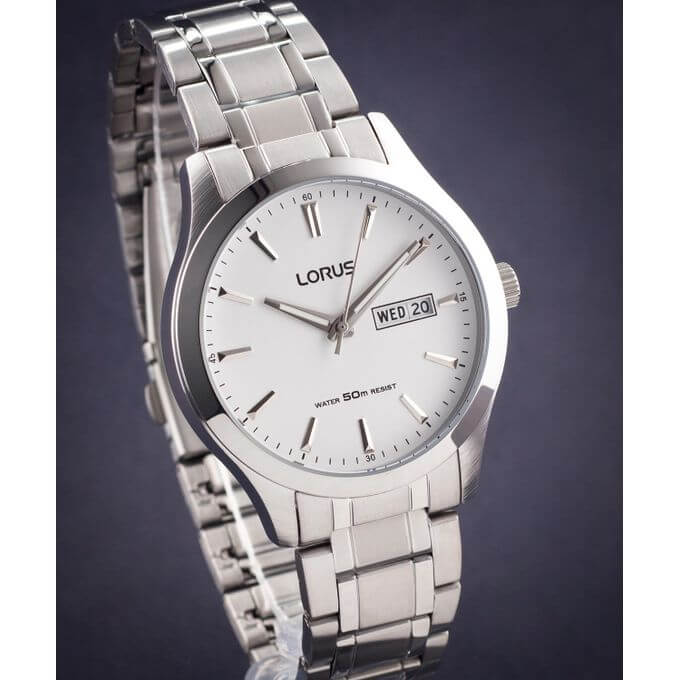 Lorus – Montre classique au fond blanc et avec dateur jours/mois pour hommes – Étanche – RXN25DX9